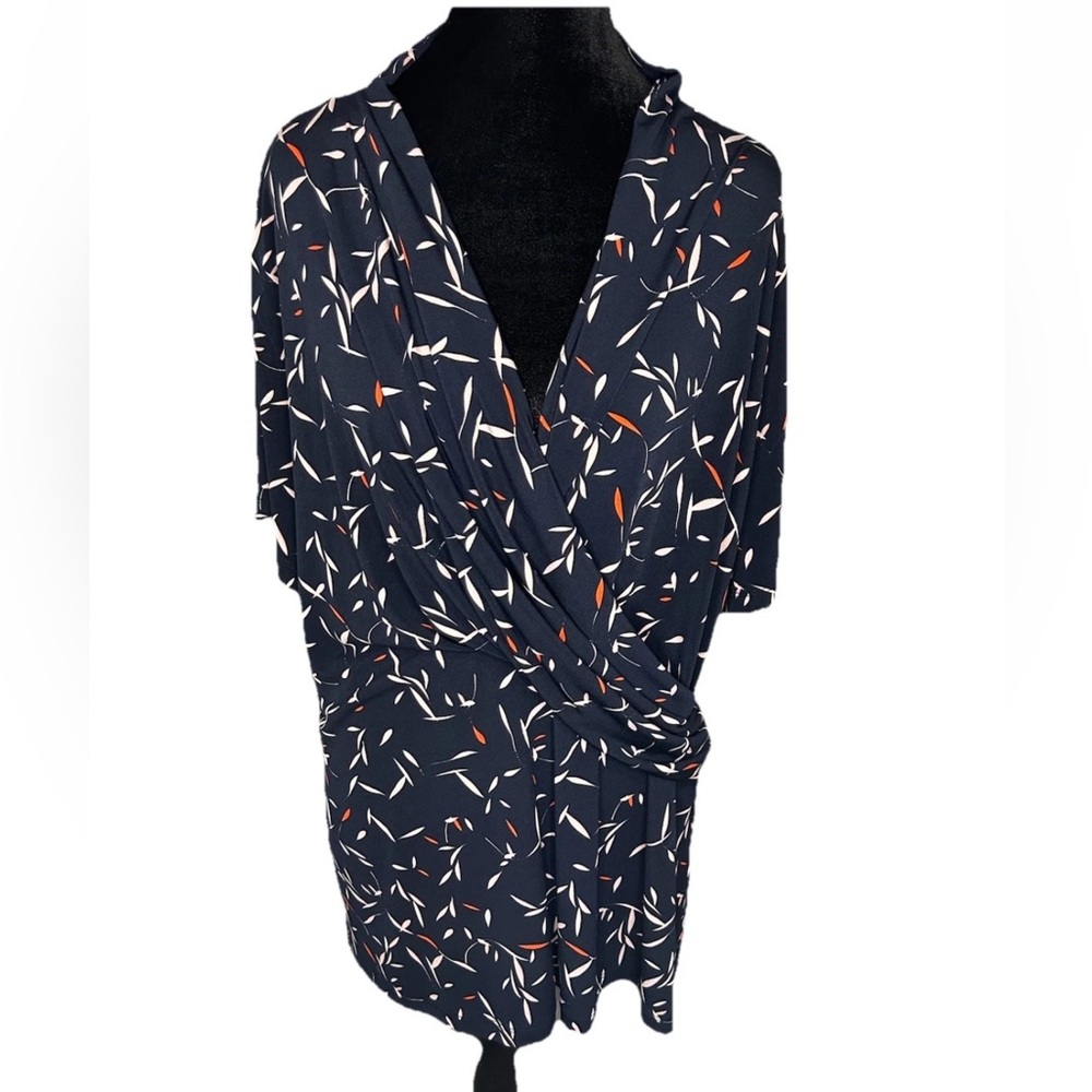 Philosophy women’s 3X faux wrap navy blue paint stroke pattern pullover blouse